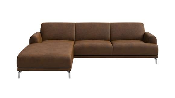 Canapea de colt cu sezlong Pavia leather touch Brown, stanga