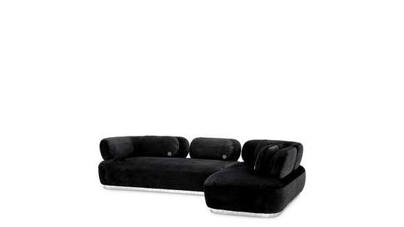 Canapea Signature Lounge Quilted Black Velvet/ Polished Nickel