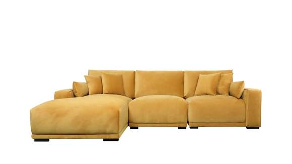 Canapea 2 locuri cu sezlong Verona Mustard Velvet, stanga